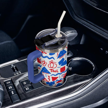 Leakproof Tumbler Vacuum Sealed Car Holder Friendly For Travel Simple Minimalist White Poppy Flower Pattern Coffee Mug Light Rose Red-style-27 - Colors H