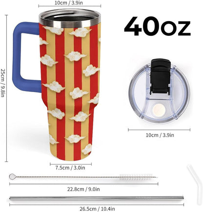 Leakproof Tumbler Vacuum Sealed Car Holder Friendly For Travel Simple Minimalist White Poppy Flower Pattern Coffee Mug Light Rose Red-style-27 - Colors H