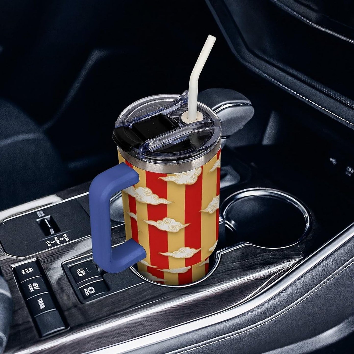 Leakproof Tumbler Vacuum Sealed Car Holder Friendly For Travel Simple Minimalist White Poppy Flower Pattern Coffee Mug Light Rose Red-style-27 - Colors H