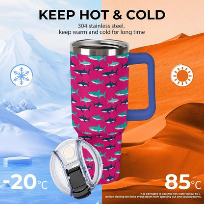 Leakproof Tumbler Vacuum Sealed Car Holder Friendly For Travel Simple Minimalist White Poppy Flower Pattern Coffee Mug Light Rose Red-style-27 - Colors H