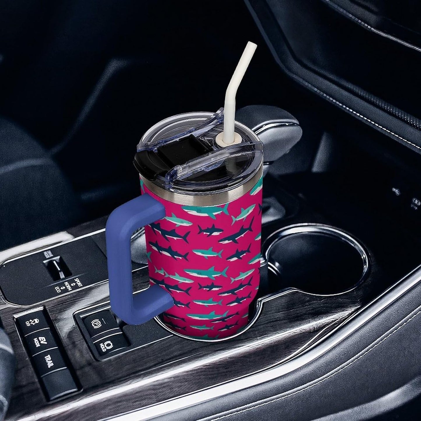Leakproof Tumbler Vacuum Sealed Car Holder Friendly For Travel Simple Minimalist White Poppy Flower Pattern Coffee Mug Light Rose Red-style-27 - Colors H