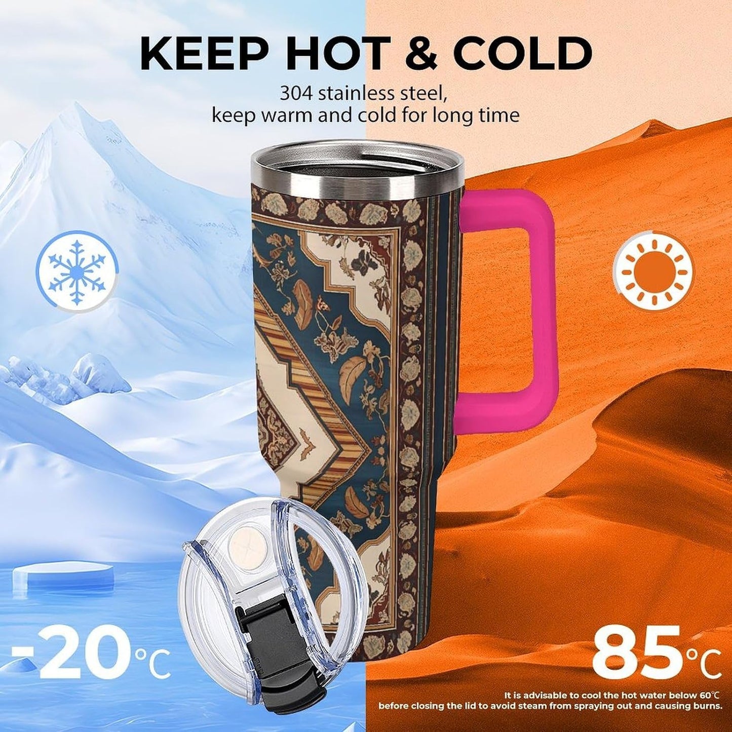 Leakproof Tumbler Vacuum Sealed Car Holder Friendly For Travel Simple Minimalist White Poppy Flower Pattern Coffee Mug Light Rose Red-style-27 - Colors H