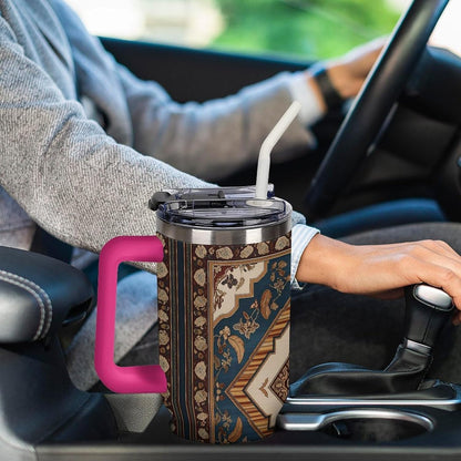 Leakproof Tumbler Vacuum Sealed Car Holder Friendly For Travel Simple Minimalist White Poppy Flower Pattern Coffee Mug Light Rose Red-style-27 - Colors H
