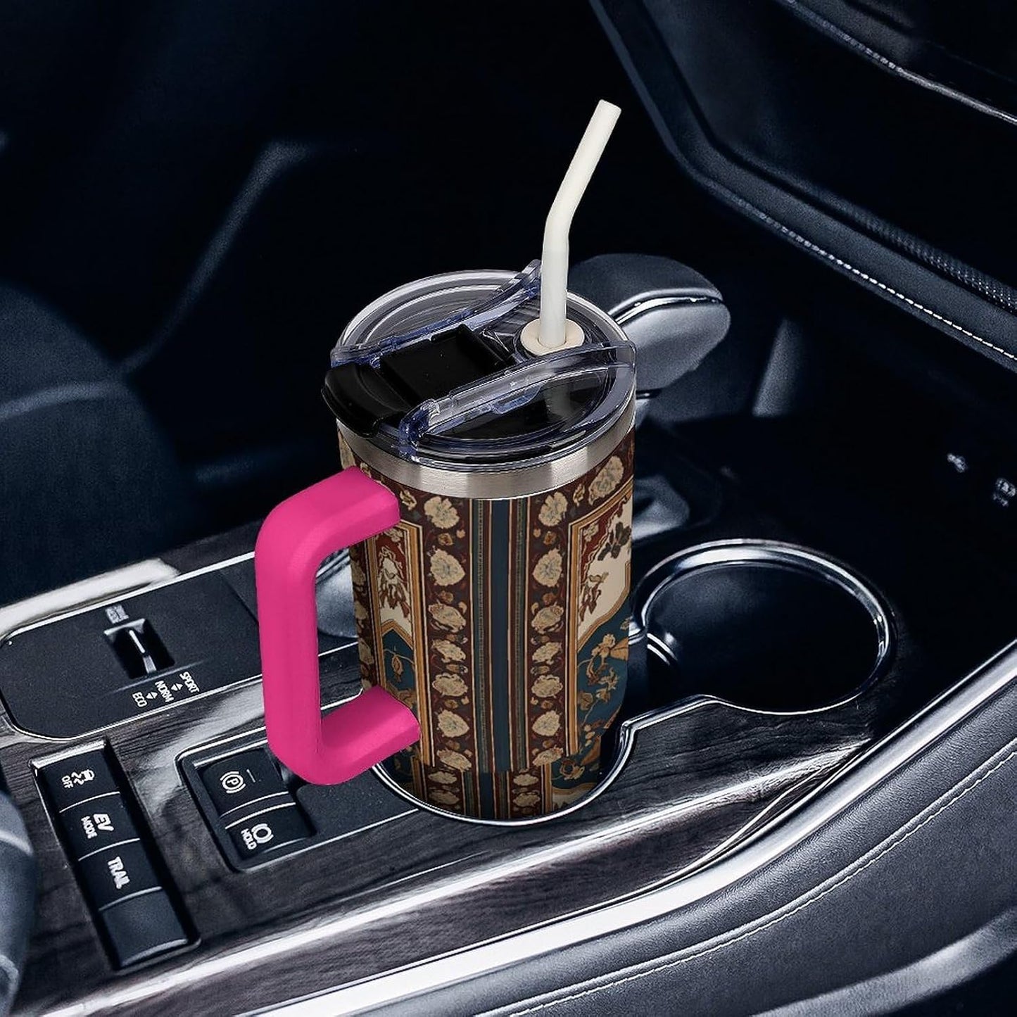 Leakproof Tumbler Vacuum Sealed Car Holder Friendly For Travel Simple Minimalist White Poppy Flower Pattern Coffee Mug Light Rose Red-style-27 - Colors H