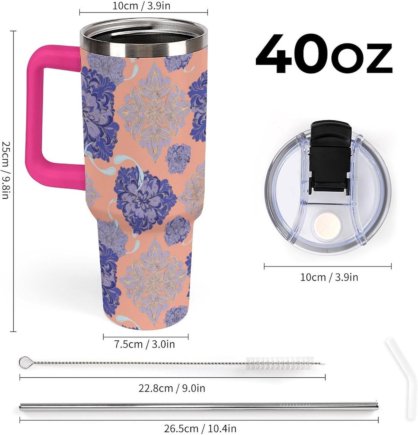 Leakproof Tumbler Vacuum Sealed Car Holder Friendly For Travel Simple Minimalist White Poppy Flower Pattern Coffee Mug Light Rose Red-style-27 - Colors H