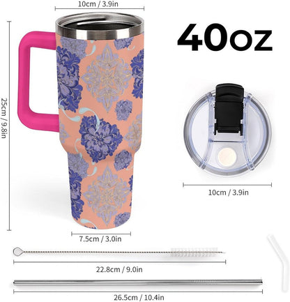 Leakproof Tumbler Vacuum Sealed Car Holder Friendly For Travel Simple Minimalist White Poppy Flower Pattern Coffee Mug Light Rose Red-style-27 - Colors H