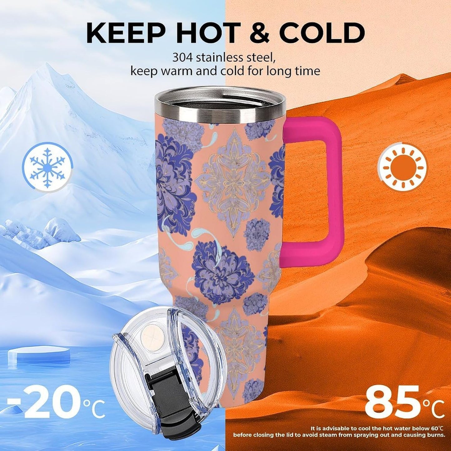 Leakproof Tumbler Vacuum Sealed Car Holder Friendly For Travel Simple Minimalist White Poppy Flower Pattern Coffee Mug Light Rose Red-style-27 - Colors H