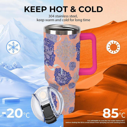 Leakproof Tumbler Vacuum Sealed Car Holder Friendly For Travel Simple Minimalist White Poppy Flower Pattern Coffee Mug Light Rose Red-style-27 - Colors H