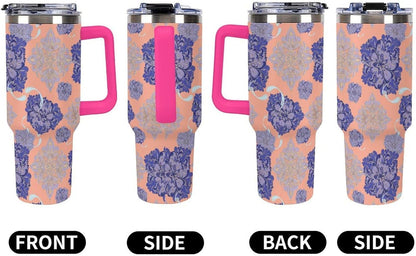 Leakproof Tumbler Vacuum Sealed Car Holder Friendly For Travel Simple Minimalist White Poppy Flower Pattern Coffee Mug Light Rose Red-style-27 - Colors H