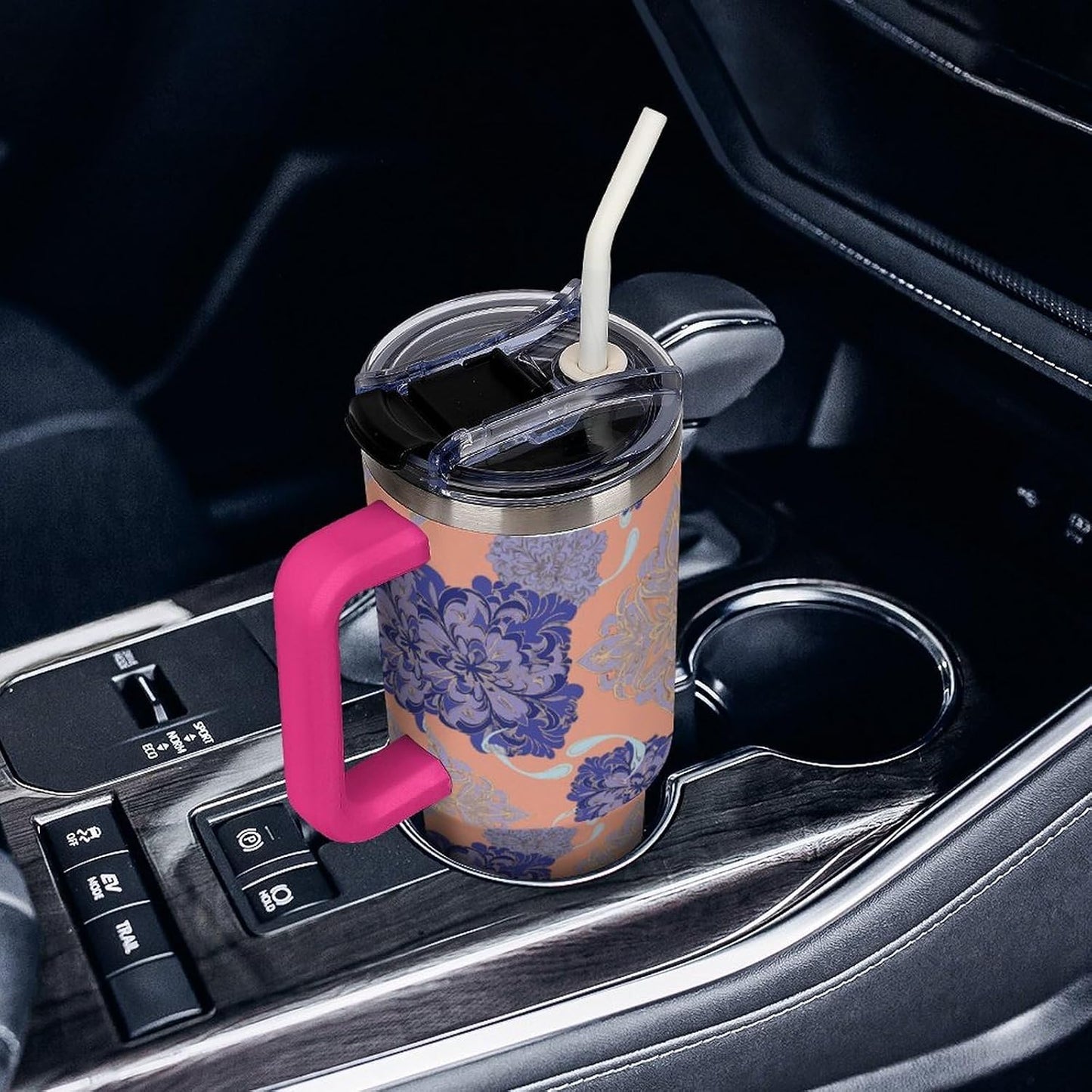 Leakproof Tumbler Vacuum Sealed Car Holder Friendly For Travel Simple Minimalist White Poppy Flower Pattern Coffee Mug Light Rose Red-style-27 - Colors H