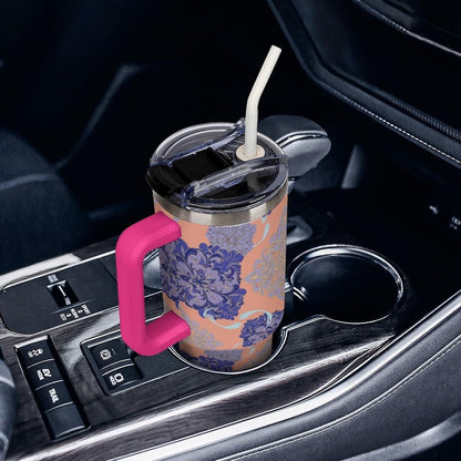 Leakproof Tumbler Vacuum Sealed Car Holder Friendly For Travel Simple Minimalist White Poppy Flower Pattern Coffee Mug Light Rose Red-style-27 - Colors H