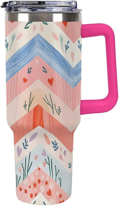 Leakproof Tumbler Vacuum Sealed Car Holder Friendly For Travel Simple Minimalist White Poppy Flower Pattern Coffee Mug Light Rose Red-style-27 - Colors H