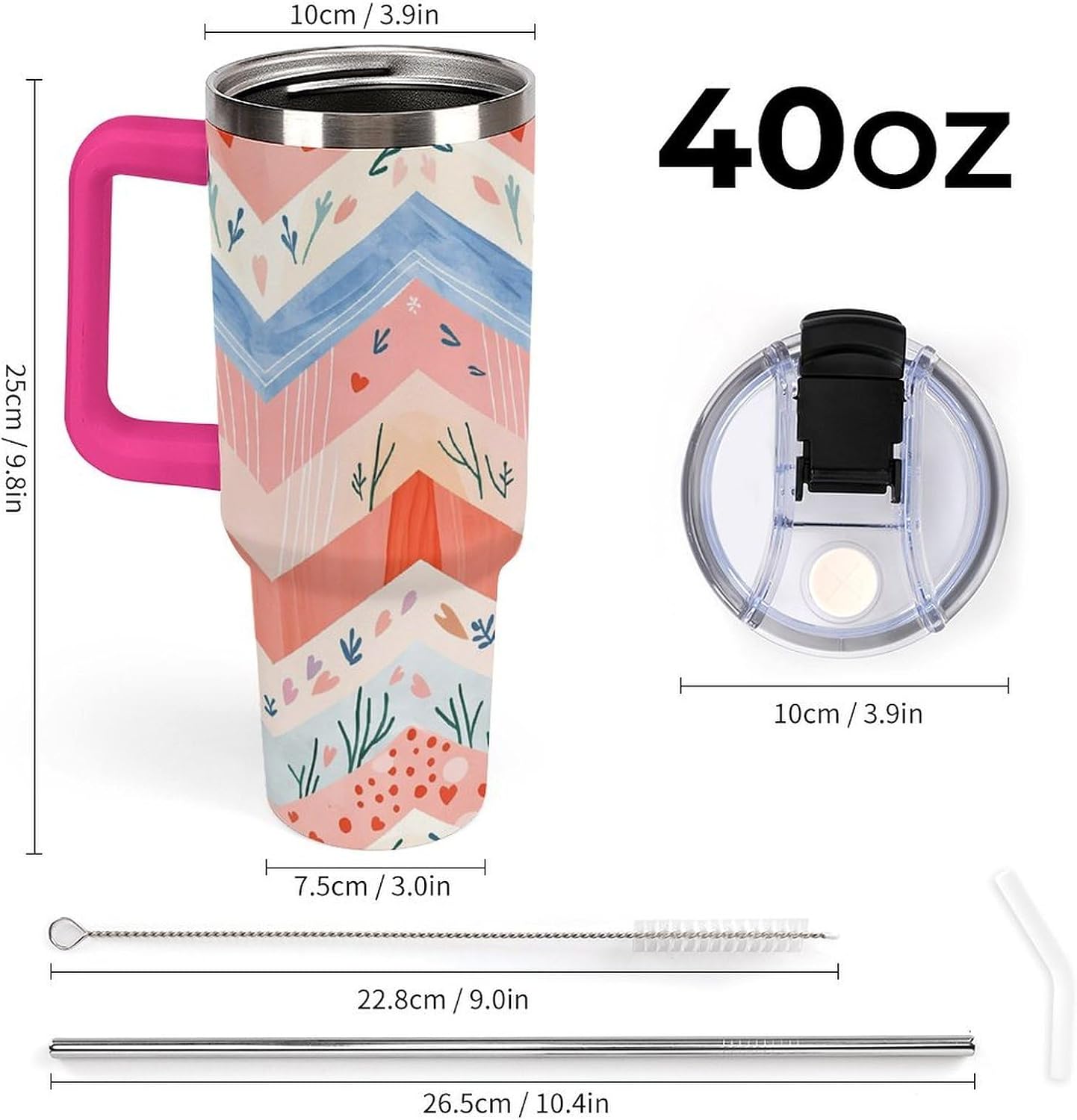 Leakproof Tumbler Vacuum Sealed Car Holder Friendly For Travel Simple Minimalist White Poppy Flower Pattern Coffee Mug Light Rose Red-style-27 - Colors H
