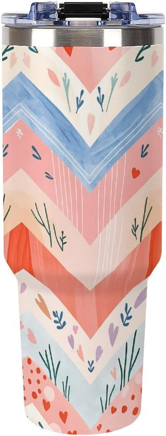 Leakproof Tumbler Vacuum Sealed Car Holder Friendly For Travel Simple Minimalist White Poppy Flower Pattern Coffee Mug Light Rose Red-style-27 - Colors H