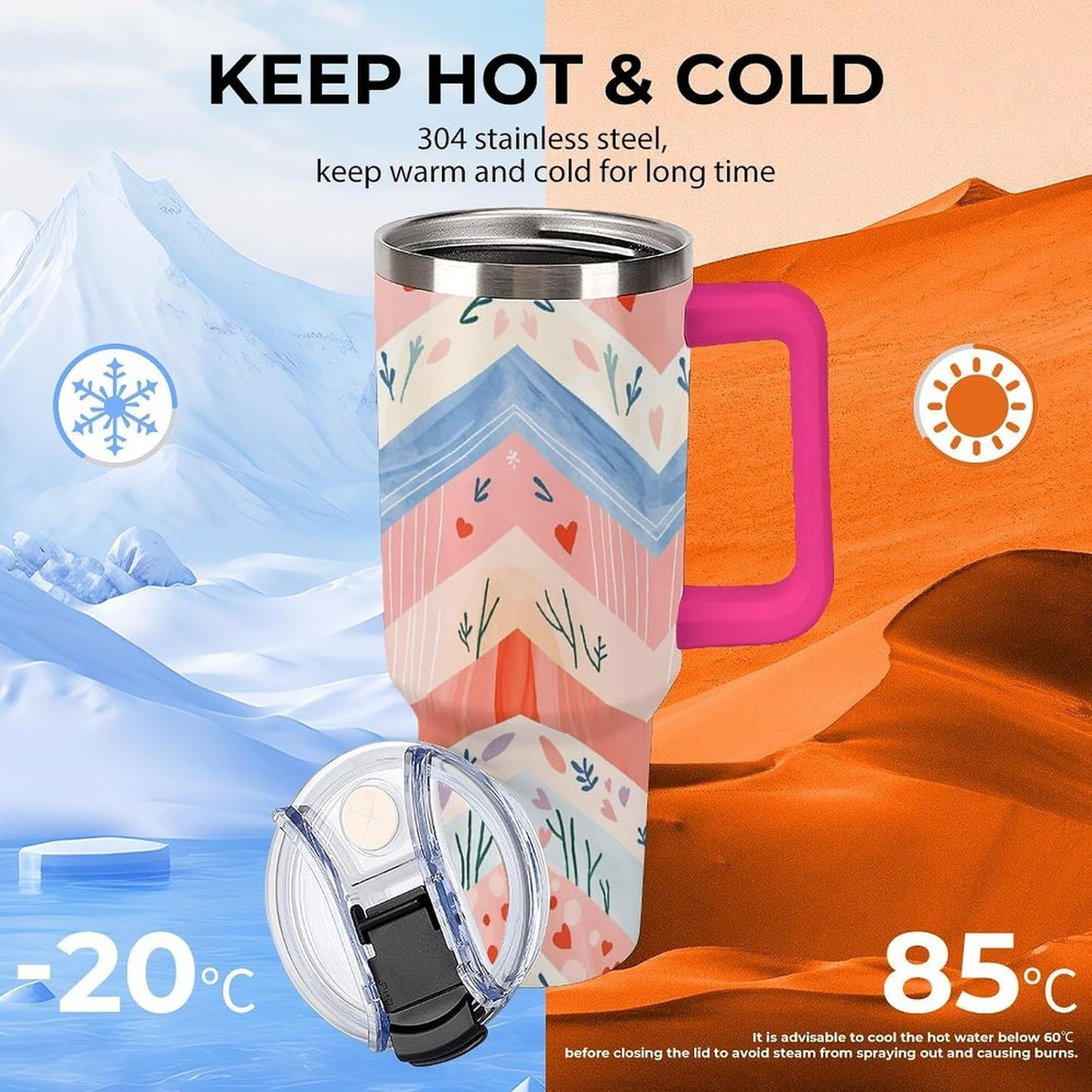 Leakproof Tumbler Vacuum Sealed Car Holder Friendly For Travel Simple Minimalist White Poppy Flower Pattern Coffee Mug Light Rose Red-style-27 - Colors H