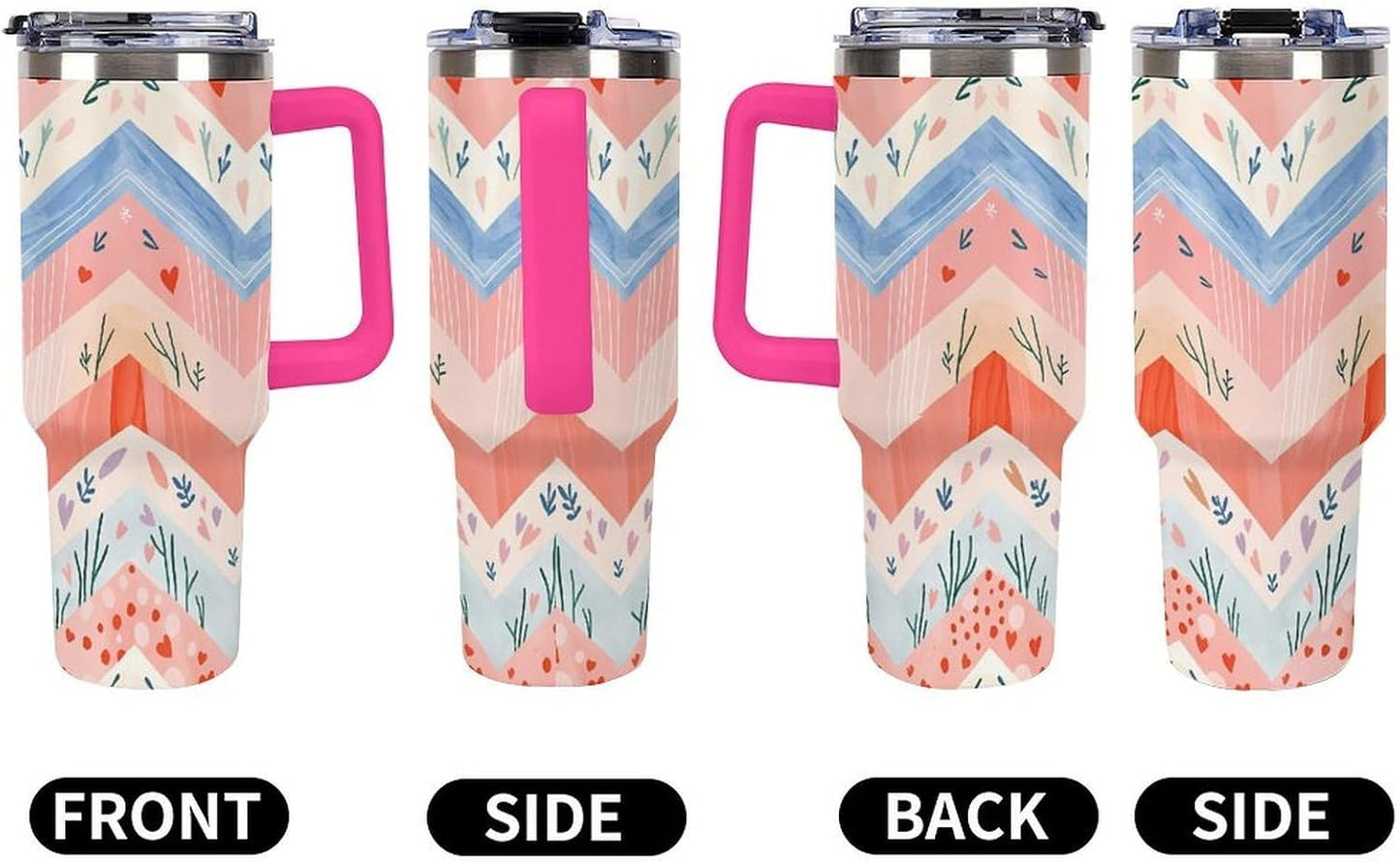 Leakproof Tumbler Vacuum Sealed Car Holder Friendly For Travel Simple Minimalist White Poppy Flower Pattern Coffee Mug Light Rose Red-style-27 - Colors H