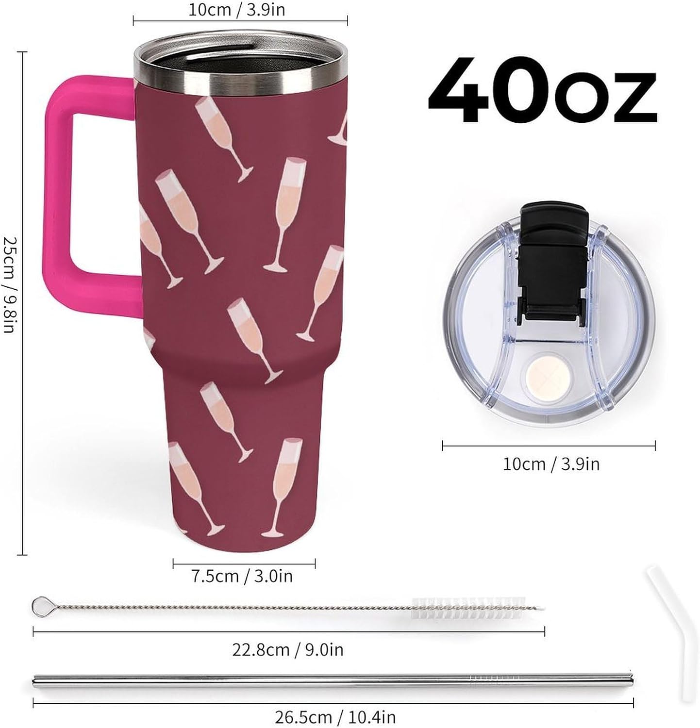 Leakproof Tumbler Vacuum Sealed Car Holder Friendly For Travel Simple Minimalist White Poppy Flower Pattern Coffee Mug Light Rose Red-style-27 - Colors H