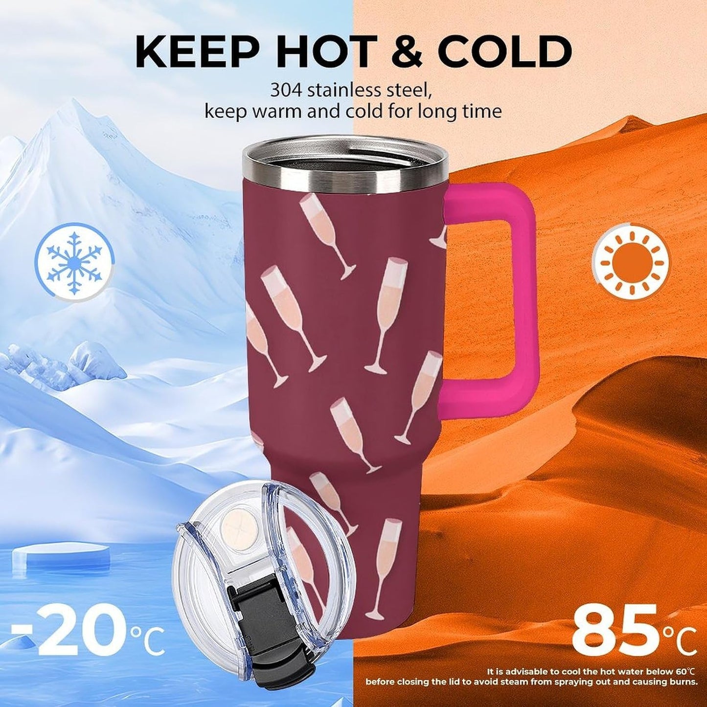 Leakproof Tumbler Vacuum Sealed Car Holder Friendly For Travel Simple Minimalist White Poppy Flower Pattern Coffee Mug Light Rose Red-style-27 - Colors H