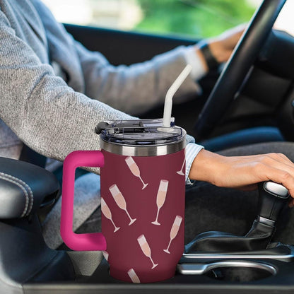 Leakproof Tumbler Vacuum Sealed Car Holder Friendly For Travel Simple Minimalist White Poppy Flower Pattern Coffee Mug Light Rose Red-style-27 - Colors H