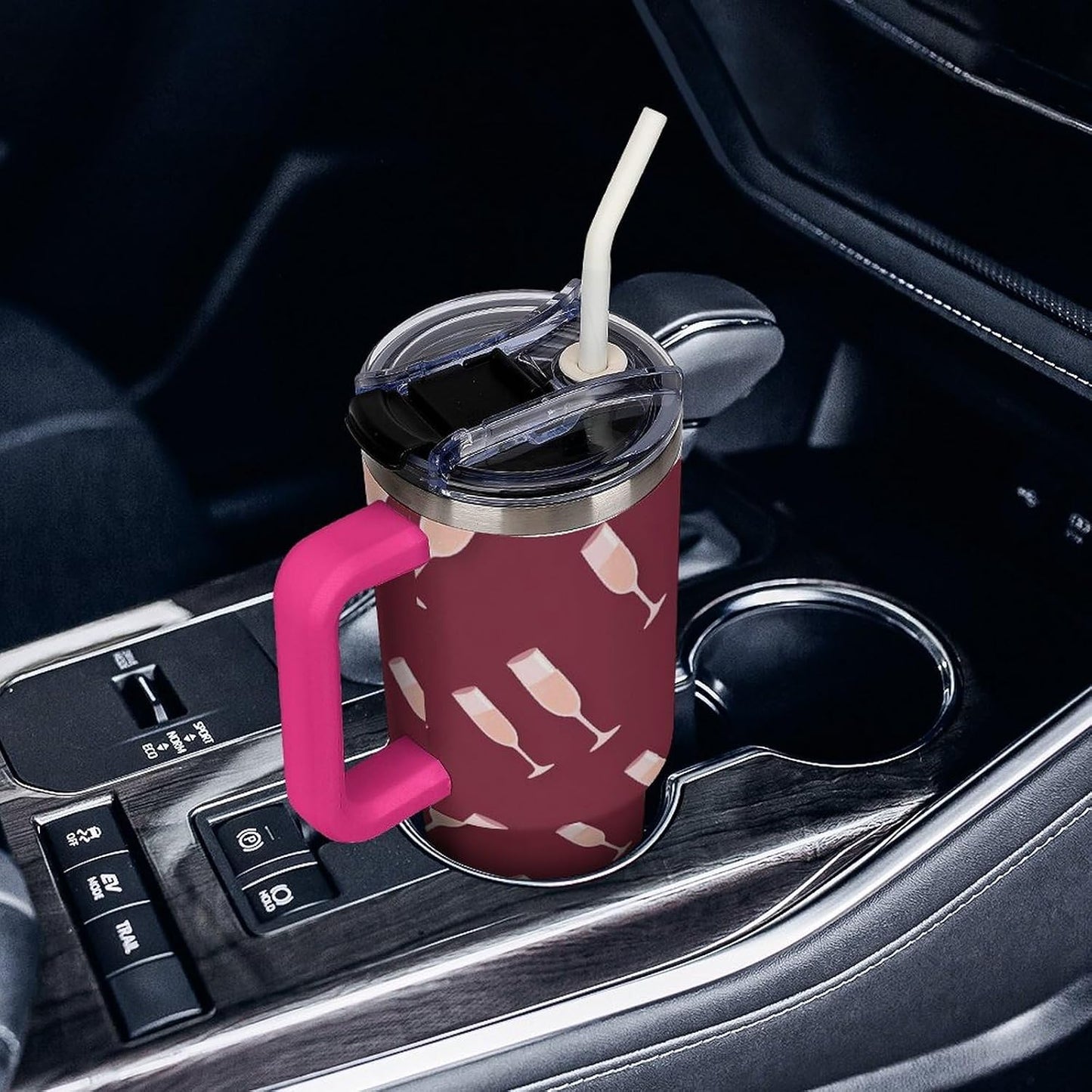 Leakproof Tumbler Vacuum Sealed Car Holder Friendly For Travel Simple Minimalist White Poppy Flower Pattern Coffee Mug Light Rose Red-style-27 - Colors H