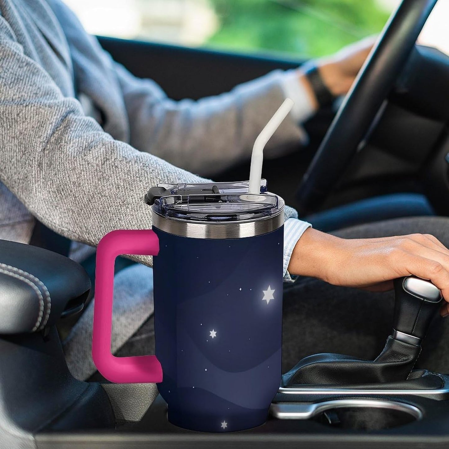 Leakproof Tumbler Vacuum Sealed Car Holder Friendly For Travel Simple Minimalist White Poppy Flower Pattern Coffee Mug Light Rose Red-style-27 - Colors H