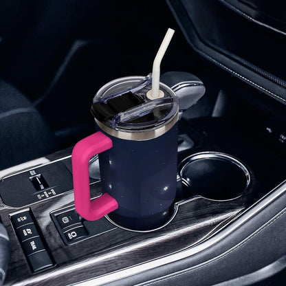 Leakproof Tumbler Vacuum Sealed Car Holder Friendly For Travel Simple Minimalist White Poppy Flower Pattern Coffee Mug Light Rose Red-style-27 - Colors H