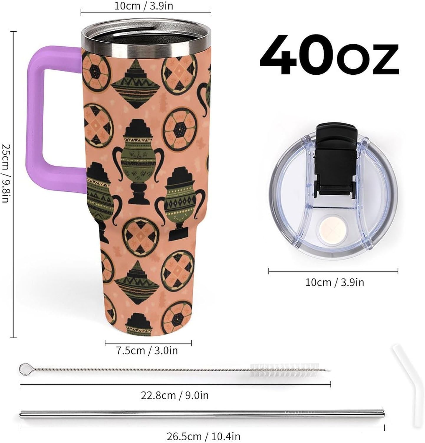 Leakproof Tumbler Vacuum Sealed Car Holder Friendly For Travel Simple Minimalist White Poppy Flower Pattern Coffee Mug Light Rose Red-style-27 - Colors H