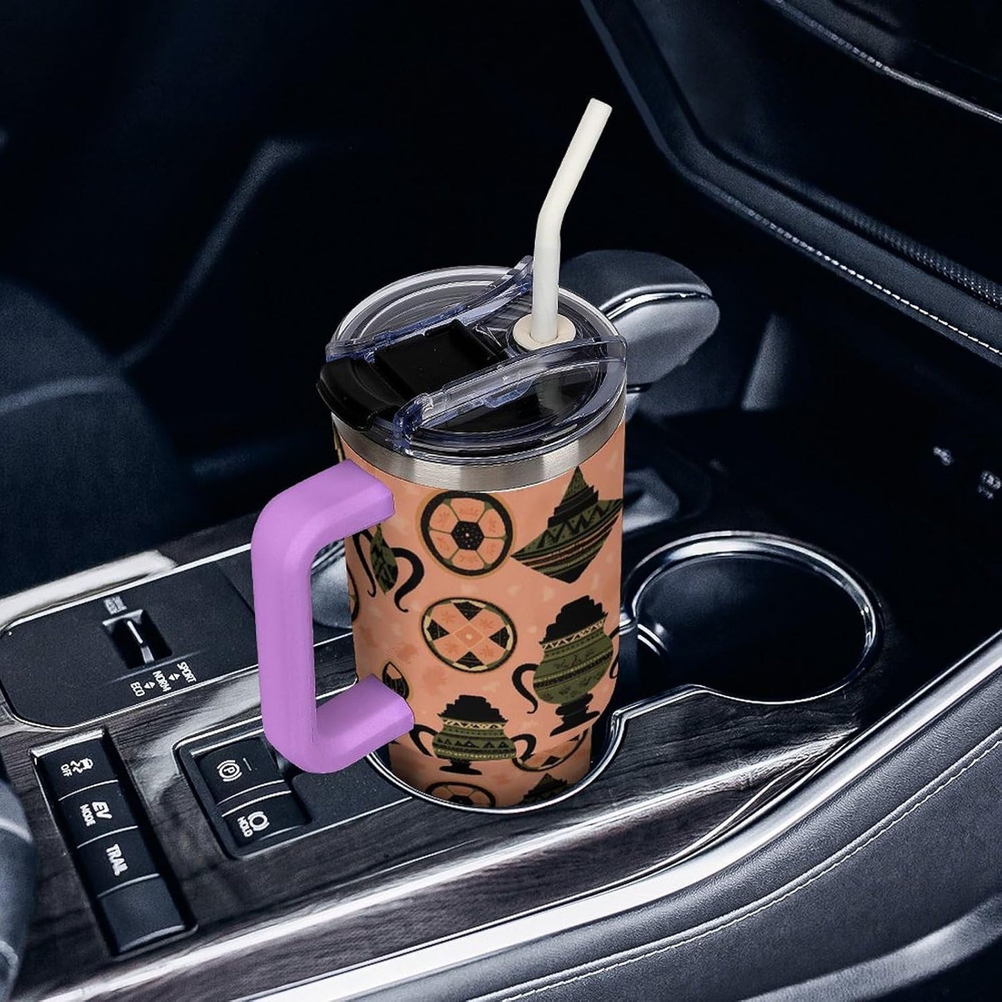 Leakproof Tumbler Vacuum Sealed Car Holder Friendly For Travel Simple Minimalist White Poppy Flower Pattern Coffee Mug Light Rose Red-style-27 - Colors H