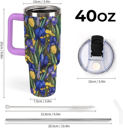 Leakproof Tumbler Vacuum Sealed Car Holder Friendly For Travel Simple Minimalist White Poppy Flower Pattern Coffee Mug Light Rose Red-style-27 - Colors H