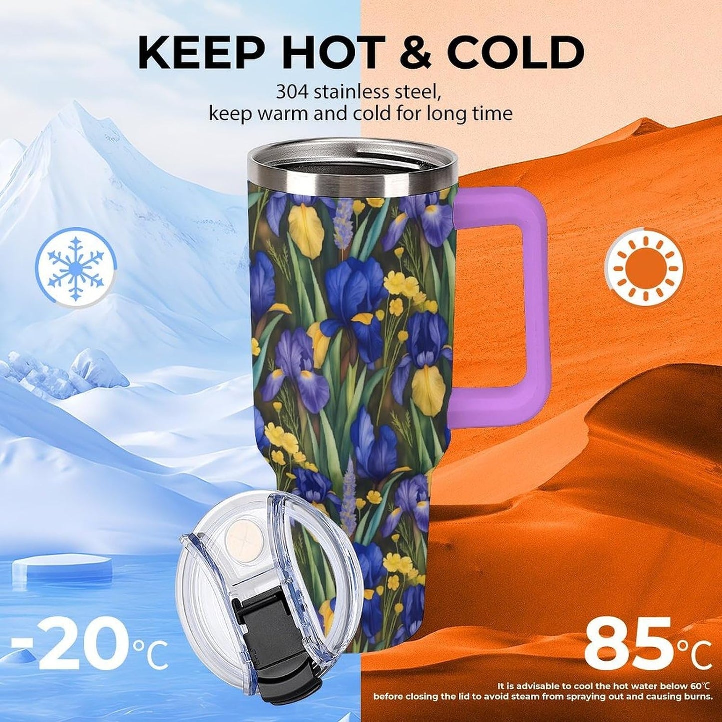Leakproof Tumbler Vacuum Sealed Car Holder Friendly For Travel Simple Minimalist White Poppy Flower Pattern Coffee Mug Light Rose Red-style-27 - Colors H