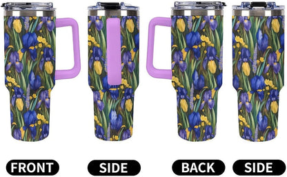 Leakproof Tumbler Vacuum Sealed Car Holder Friendly For Travel Simple Minimalist White Poppy Flower Pattern Coffee Mug Light Rose Red-style-27 - Colors H