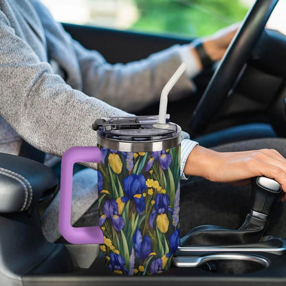 Leakproof Tumbler Vacuum Sealed Car Holder Friendly For Travel Simple Minimalist White Poppy Flower Pattern Coffee Mug Light Rose Red-style-27 - Colors H