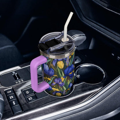 Leakproof Tumbler Vacuum Sealed Car Holder Friendly For Travel Simple Minimalist White Poppy Flower Pattern Coffee Mug Light Rose Red-style-27 - Colors H