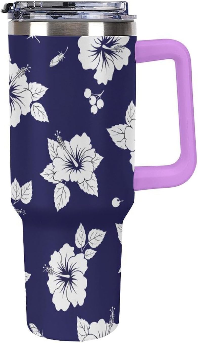 Leakproof Tumbler Vacuum Sealed Car Holder Friendly For Travel Simple Minimalist White Poppy Flower Pattern Coffee Mug Light Rose Red-style-27 - Colors H