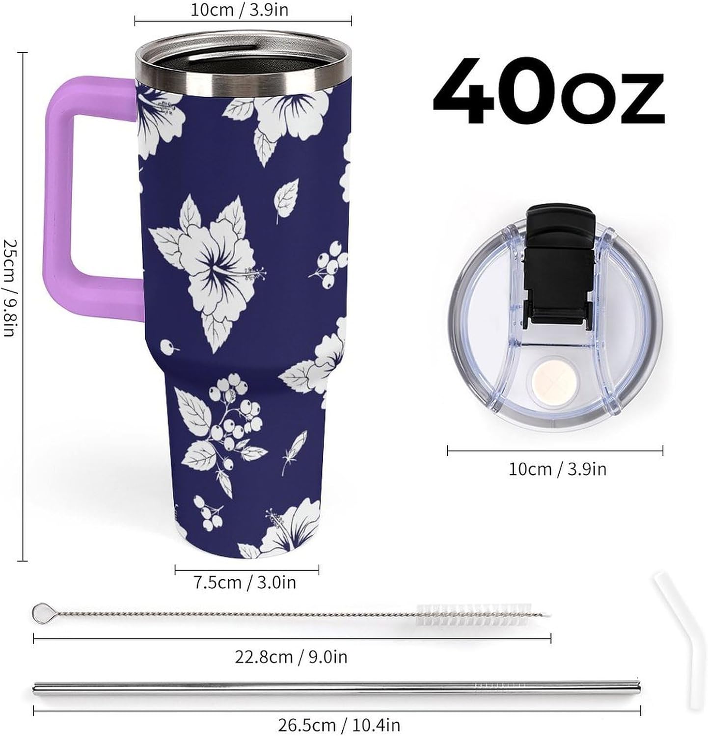 Leakproof Tumbler Vacuum Sealed Car Holder Friendly For Travel Simple Minimalist White Poppy Flower Pattern Coffee Mug Light Rose Red-style-27 - Colors H