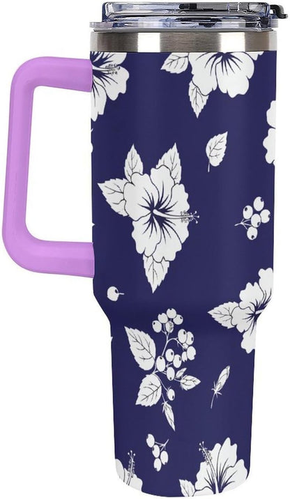 Leakproof Tumbler Vacuum Sealed Car Holder Friendly For Travel Simple Minimalist White Poppy Flower Pattern Coffee Mug Light Rose Red-style-27 - Colors H
