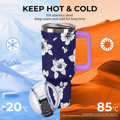 Leakproof Tumbler Vacuum Sealed Car Holder Friendly For Travel Simple Minimalist White Poppy Flower Pattern Coffee Mug Light Rose Red-style-27 - Colors H
