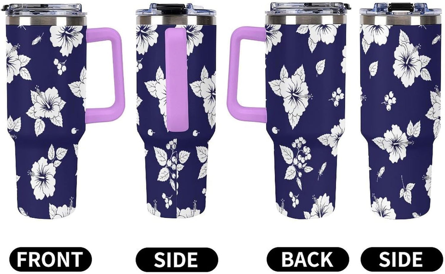 Leakproof Tumbler Vacuum Sealed Car Holder Friendly For Travel Simple Minimalist White Poppy Flower Pattern Coffee Mug Light Rose Red-style-27 - Colors H
