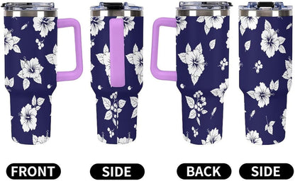 Leakproof Tumbler Vacuum Sealed Car Holder Friendly For Travel Simple Minimalist White Poppy Flower Pattern Coffee Mug Light Rose Red-style-27 - Colors H