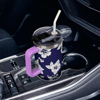 Leakproof Tumbler Vacuum Sealed Car Holder Friendly For Travel Simple Minimalist White Poppy Flower Pattern Coffee Mug Light Rose Red-style-27 - Colors H