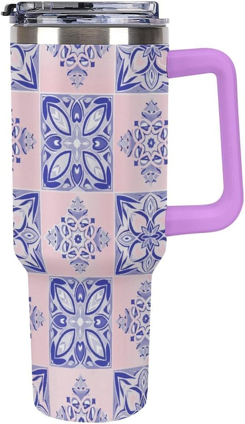 Leakproof Tumbler Vacuum Sealed Car Holder Friendly For Travel Simple Minimalist White Poppy Flower Pattern Coffee Mug Light Rose Red-style-27 - Colors H