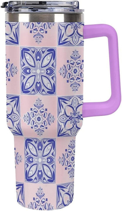 Leakproof Tumbler Vacuum Sealed Car Holder Friendly For Travel Simple Minimalist White Poppy Flower Pattern Coffee Mug Light Rose Red-style-27 - Colors H