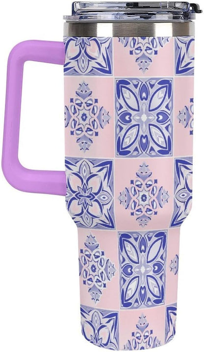 Leakproof Tumbler Vacuum Sealed Car Holder Friendly For Travel Simple Minimalist White Poppy Flower Pattern Coffee Mug Light Rose Red-style-27 - Colors H