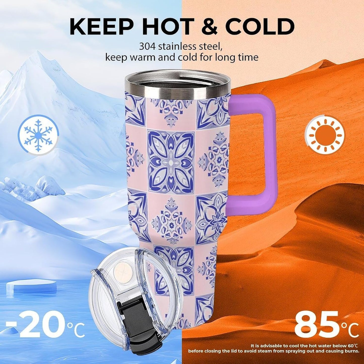 Leakproof Tumbler Vacuum Sealed Car Holder Friendly For Travel Simple Minimalist White Poppy Flower Pattern Coffee Mug Light Rose Red-style-27 - Colors H