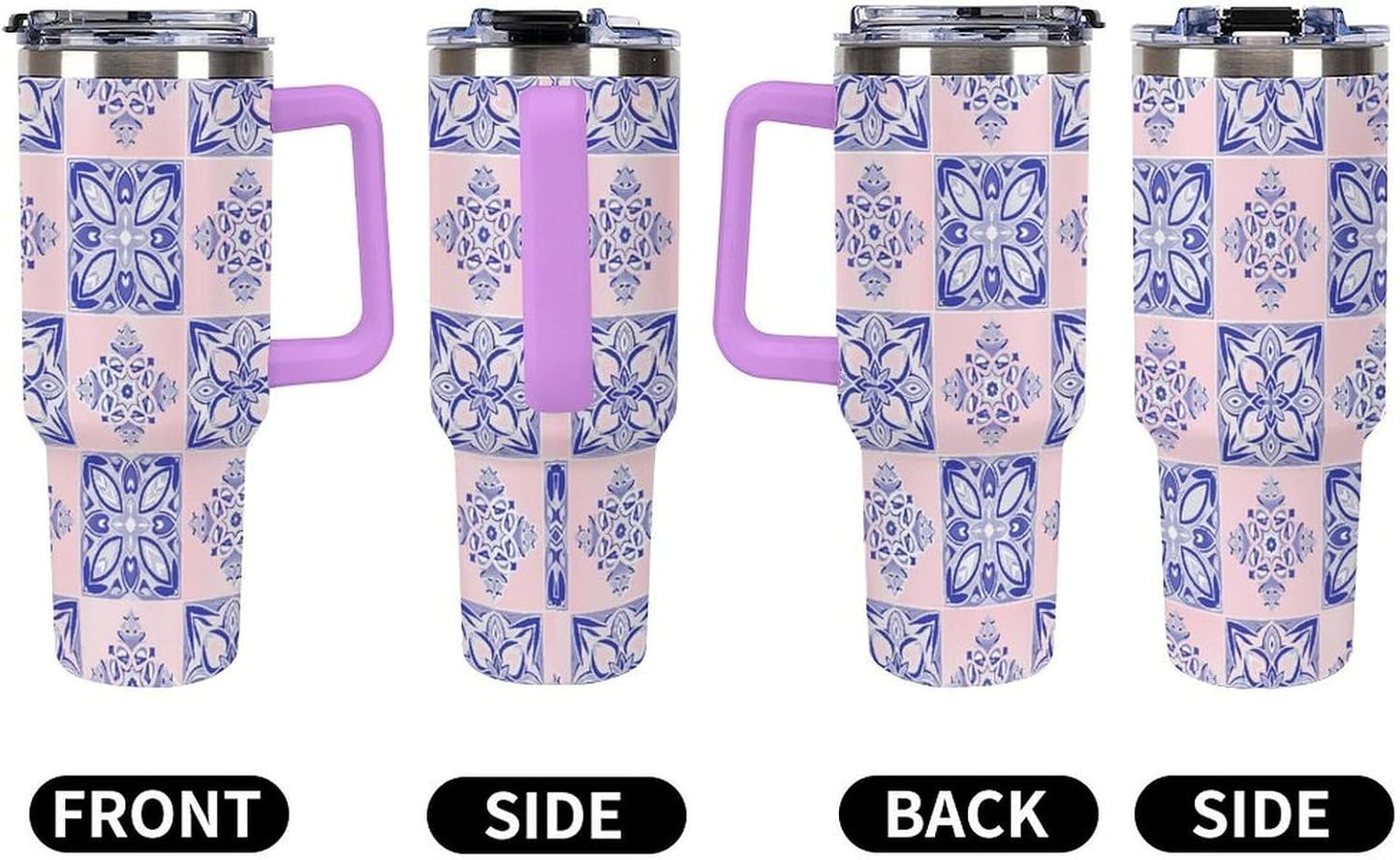 Leakproof Tumbler Vacuum Sealed Car Holder Friendly For Travel Simple Minimalist White Poppy Flower Pattern Coffee Mug Light Rose Red-style-27 - Colors H
