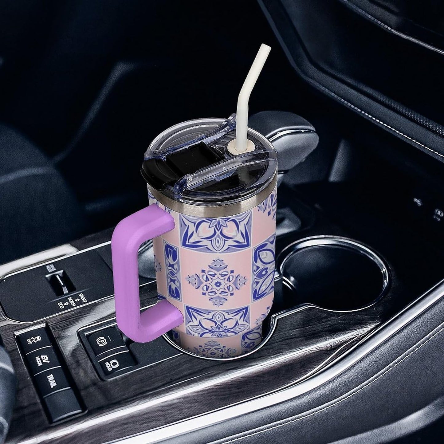 Leakproof Tumbler Vacuum Sealed Car Holder Friendly For Travel Simple Minimalist White Poppy Flower Pattern Coffee Mug Light Rose Red-style-27 - Colors H