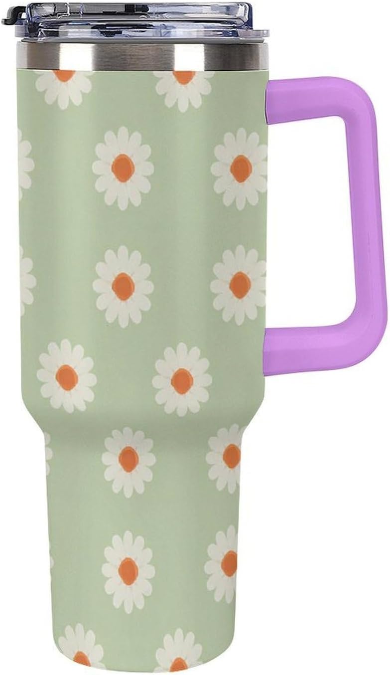 Leakproof Tumbler Vacuum Sealed Car Holder Friendly For Travel Simple Minimalist White Poppy Flower Pattern Coffee Mug Light Rose Red-style-27 - Colors H