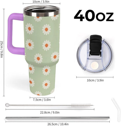 Leakproof Tumbler Vacuum Sealed Car Holder Friendly For Travel Simple Minimalist White Poppy Flower Pattern Coffee Mug Light Rose Red-style-27 - Colors H