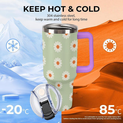 Leakproof Tumbler Vacuum Sealed Car Holder Friendly For Travel Simple Minimalist White Poppy Flower Pattern Coffee Mug Light Rose Red-style-27 - Colors H