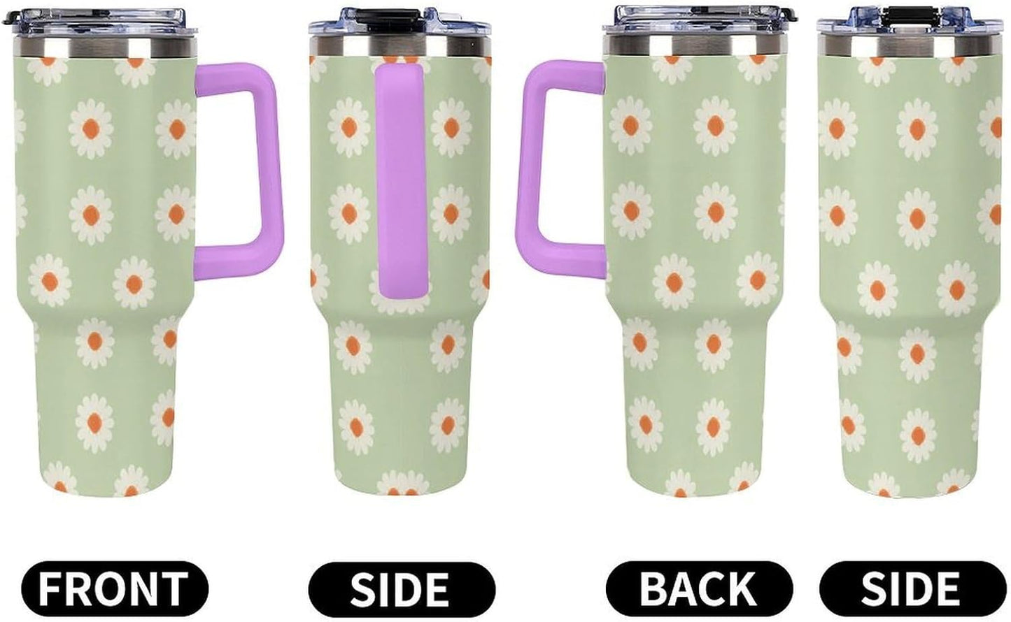 Leakproof Tumbler Vacuum Sealed Car Holder Friendly For Travel Simple Minimalist White Poppy Flower Pattern Coffee Mug Light Rose Red-style-27 - Colors H